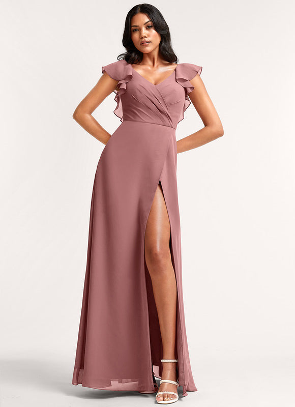 Robe Manche Longue Longue Rose Volants - gallery 1