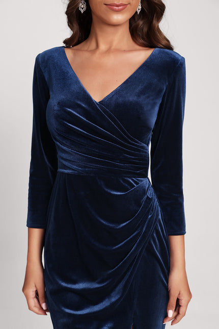 Robe Manche Longue Velours Bleu Nuit - gallery 4