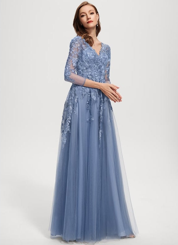 Robe Manche Longue Tulle Bleue Élégante - gallery 3