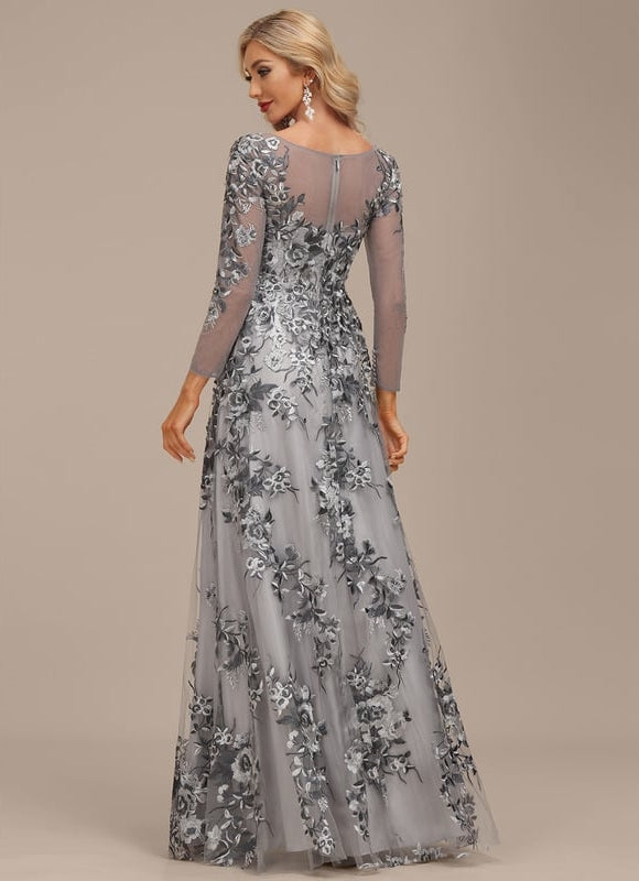 Robe Manche Longue Grise Florale - gallery 4