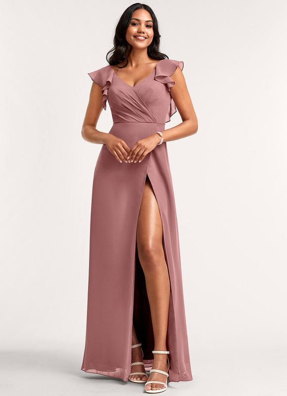 Robe Manche Longue Longue Rose Volants