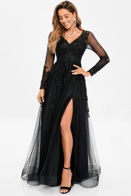 Robe Noire Tulle Manches Longues - gallery 6