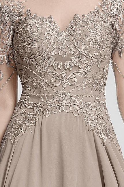 Robe Manche Longue Élégante Beige - gallery 4