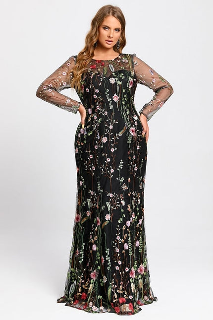 Robe Manche Longue Florale Noire - gallery 7