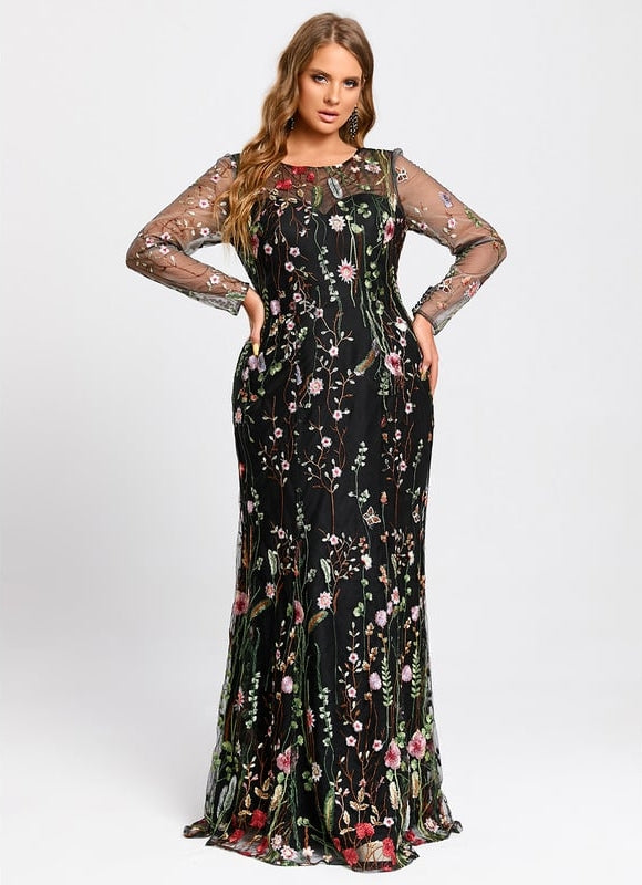 Robe Manche Longue Florale Noire - gallery 7