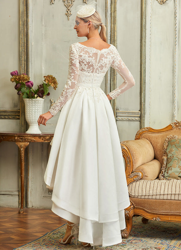 Robe Manche Longue Satin Asymétrique - gallery 6