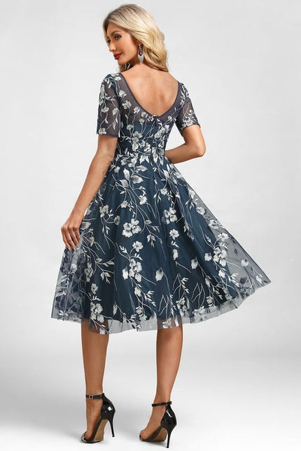 Robe Manche Longue Florale Bleu Nuit - gallery 6
