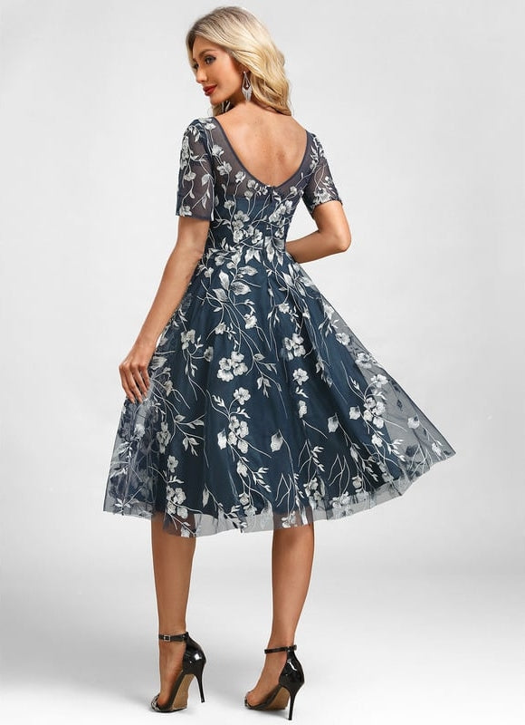 Robe Manche Longue Florale Bleu Nuit - gallery 6