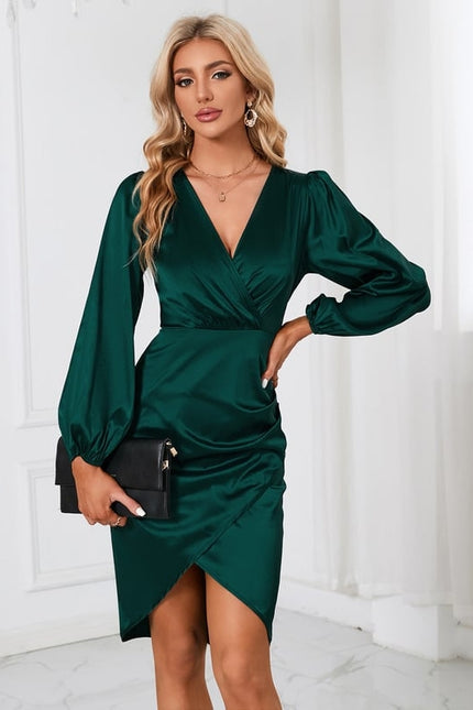 Robe Manche Longue Satin Midi Émeraude - gallery 1