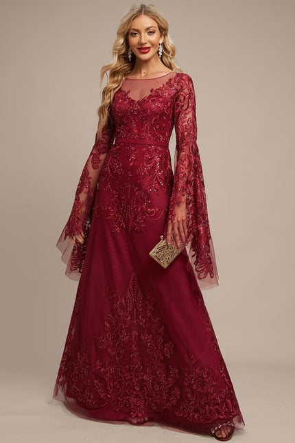 Robe De Soirée Bordeaux Manche Longue - gallery 6