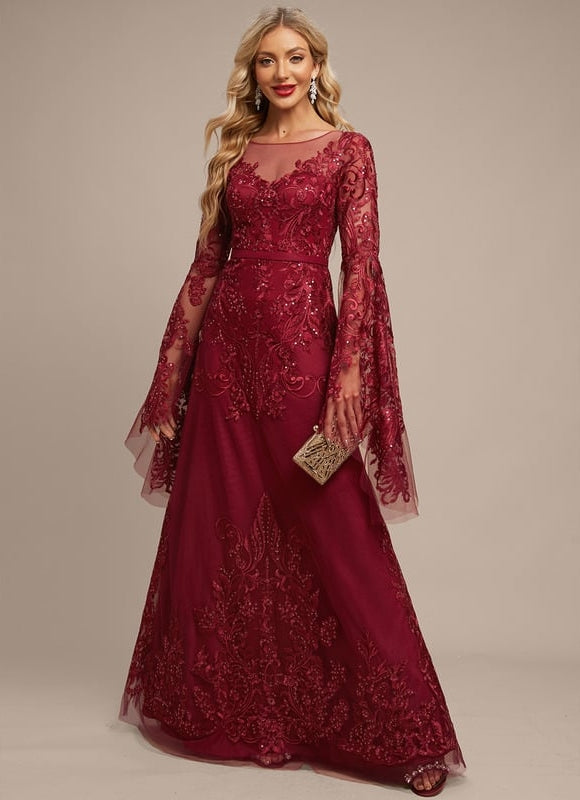 Robe De Soirée Bordeaux Manche Longue - gallery 6