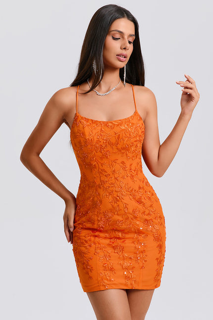 Robe Manche Longue Courte Brodée Orange - gallery 2