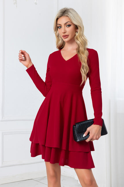 Robe Manche Longue Rouge À Volants