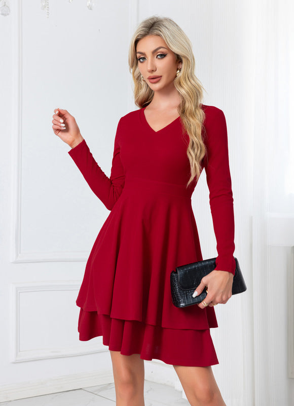 Robe Manche Longue Rouge À Volants