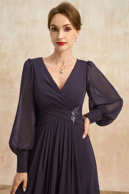 Robe Manche Longue Asymétrique Satinée - gallery 1
