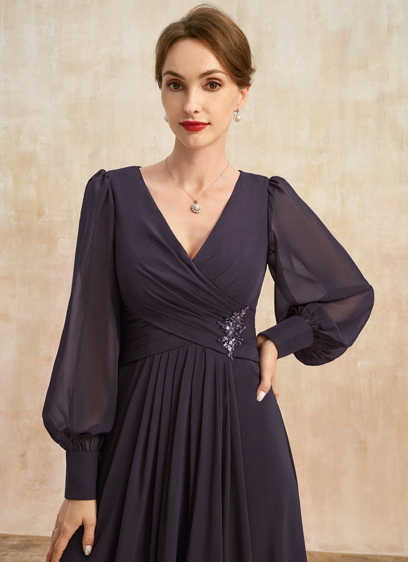 Robe Manche Longue Asymétrique Satinée - gallery 1