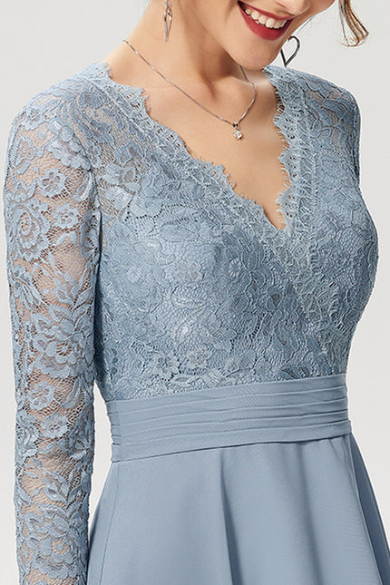 Robe Manche Longue Dentelle Bleu Clair - gallery 4