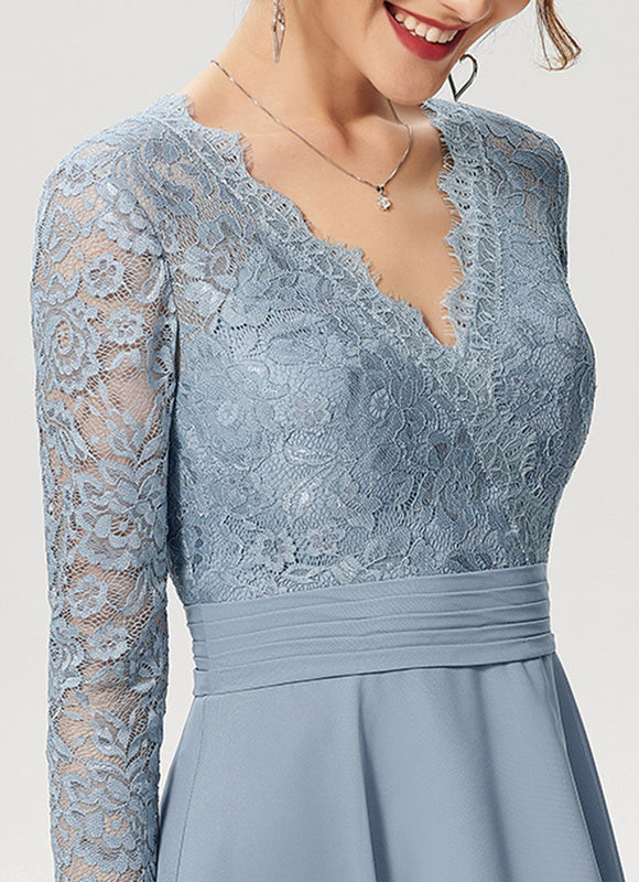 Robe Manche Longue Dentelle Bleu Clair - gallery 4