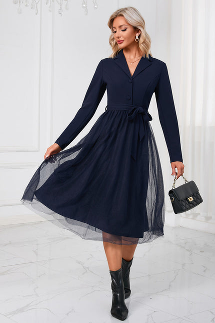 Robe Manche Longue Midi Ceinturée Élégante - gallery 4