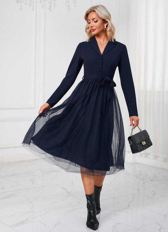 Robe Manche Longue Midi Ceinturée Élégante - gallery 4