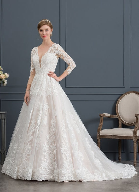 Robe Manche Longue Élégante En Tulle - gallery 5