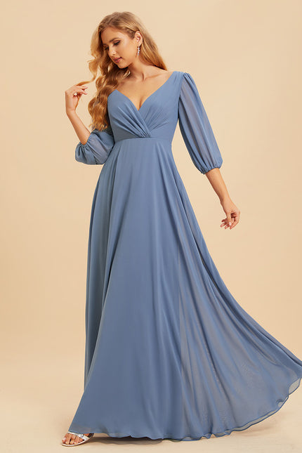 Robe Manche Longue Longue Rose Volants - gallery 3