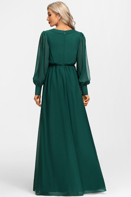 Robe Manche Longue Évasée Vert Émeraude - gallery 2