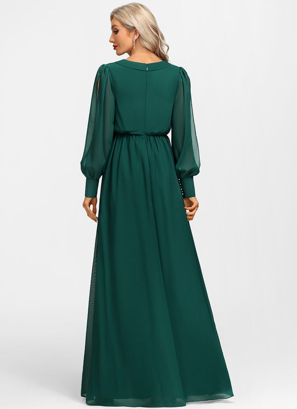 Robe Manche Longue Évasée Vert Émeraude - gallery 2