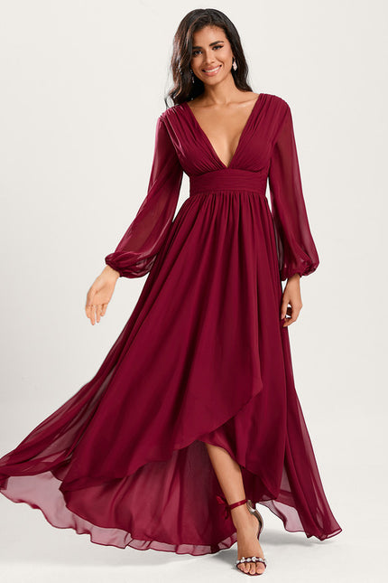 Robe Manche Longue Fluide Marine Volants