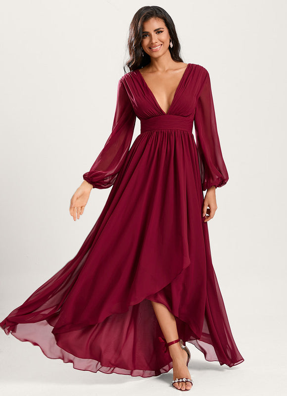 Robe Manche Longue Fluide Marine Volants