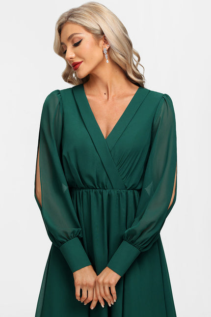 Robe Manche Longue Évasée Vert Émeraude - gallery 5