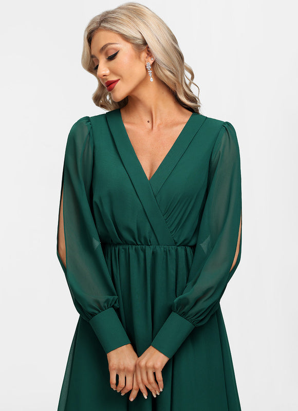 Robe Manche Longue Évasée Vert Émeraude - gallery 5