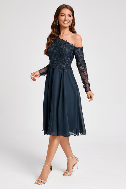 Robe Manche Longue Asymétrique Dentelle - gallery 4