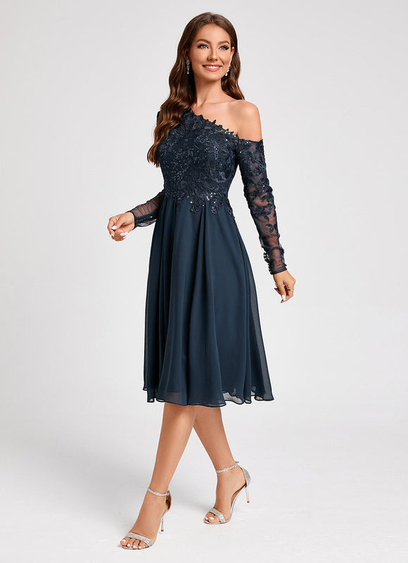 Robe Manche Longue Asymétrique Dentelle - gallery 4