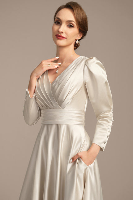 Robe Blanche Satin Manche Longue - gallery 2