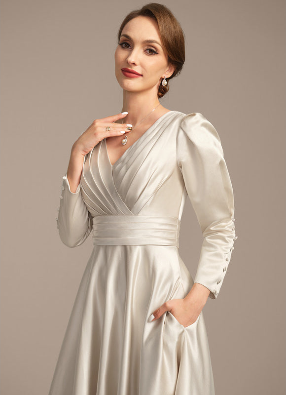 Robe Blanche Satin Manche Longue - gallery 2
