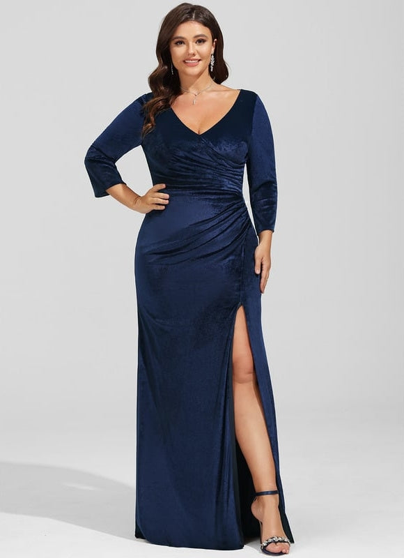 Robe Manche Longue Velours Saumon - gallery 7