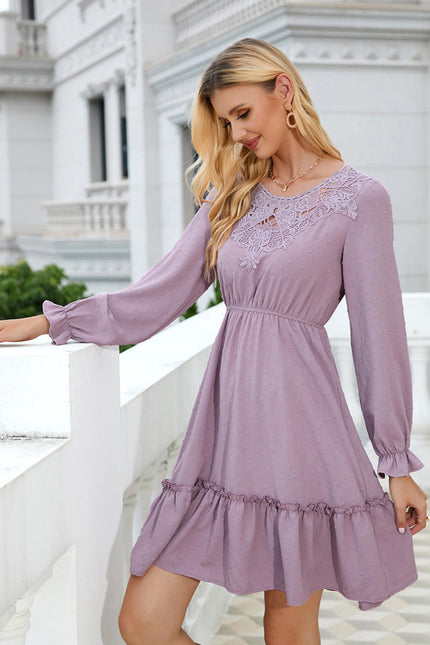 Robe Manche Longue Lilas À Volants - gallery 1