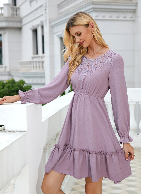 Robe Manche Longue Lilas À Volants - gallery 1