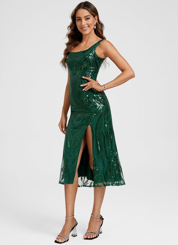 Robe Manche Longue Pailletée Émeraude - gallery 1