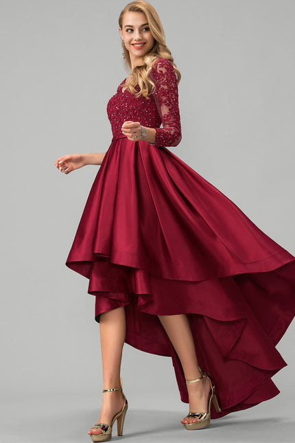 Robe Manche Longue Bordeaux Asymétrique - gallery 3