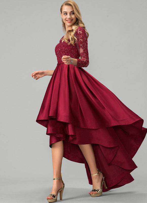 Robe Manche Longue Bordeaux Asymétrique - gallery 3