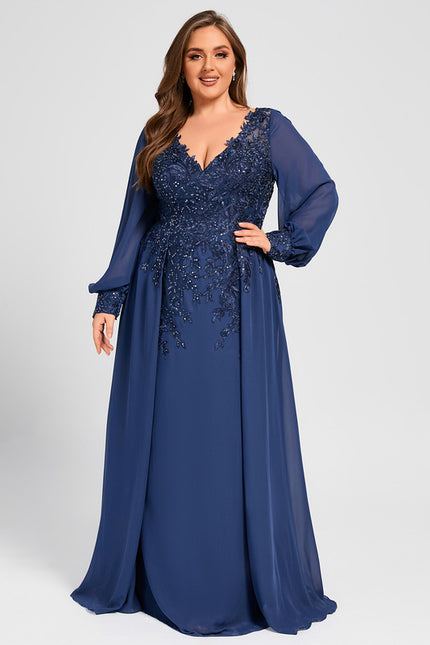 Robe Manche Longue Élégante Bleu Nuit - gallery 9