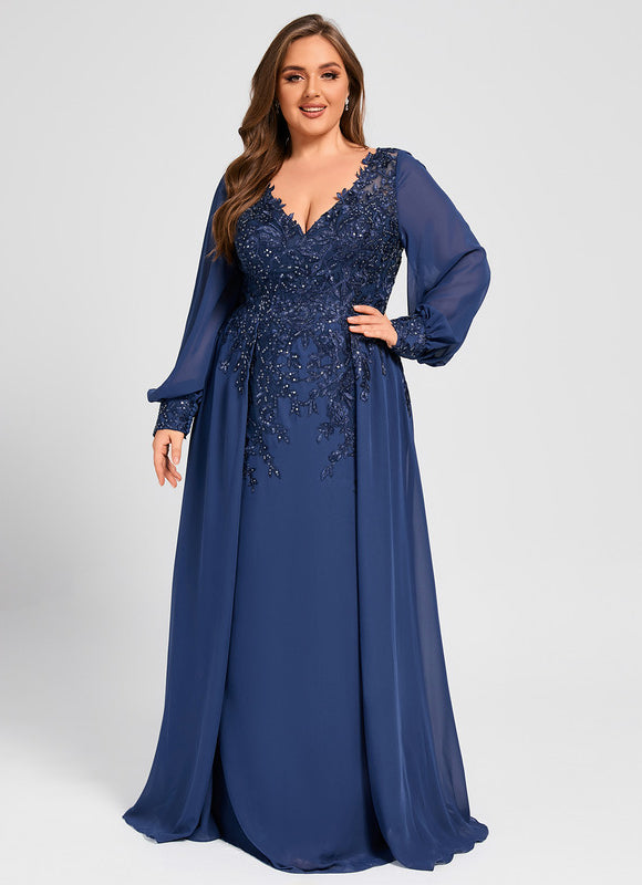 Robe Manche Longue Élégante Bleu Nuit - gallery 9