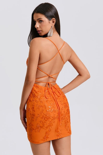 Robe Manche Longue Courte Brodée Orange - gallery 6