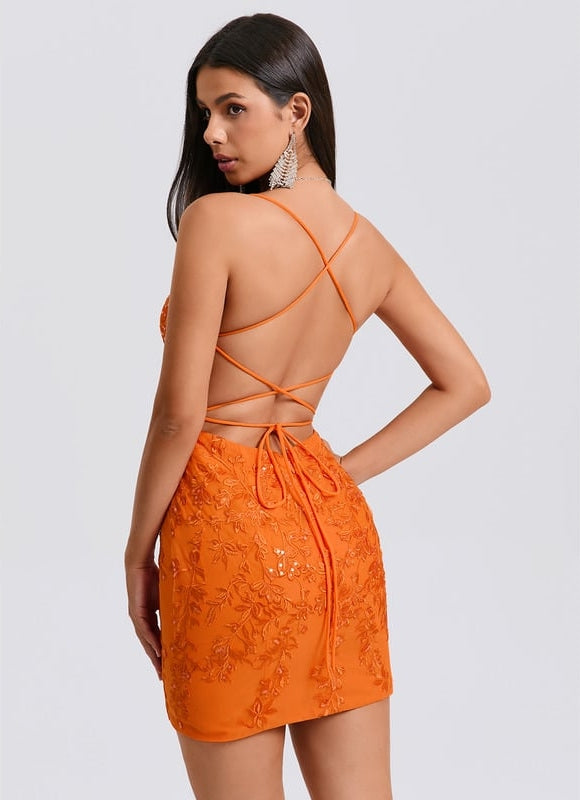 Robe Manche Longue Courte Brodée Orange - gallery 6