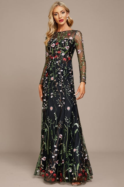 Robe Manche Longue Florale Noire