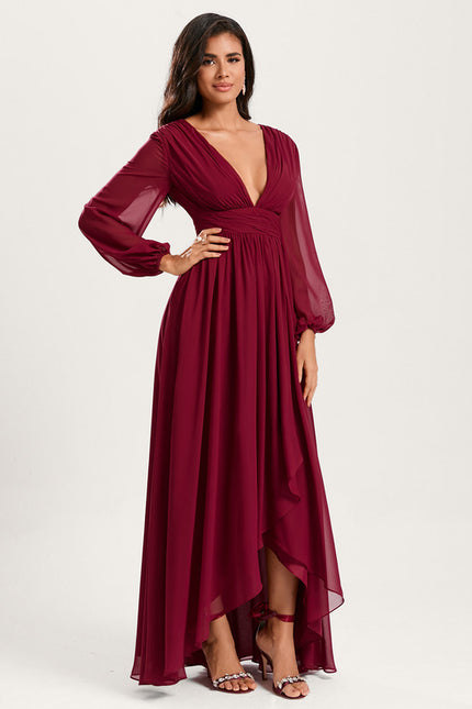 Robe Manche Longue Fluide Marine Volants - gallery 4
