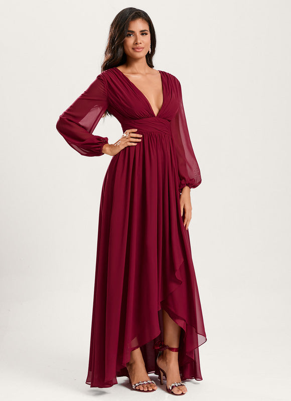 Robe Manche Longue Fluide Marine Volants - gallery 4