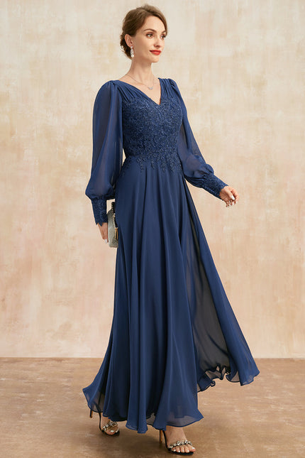 Robe Manche Longue Longue Fluide Bleu - gallery 4